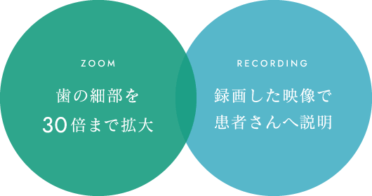 歯の細部を30倍まで拡大 録画した映像で患者さんへ説明